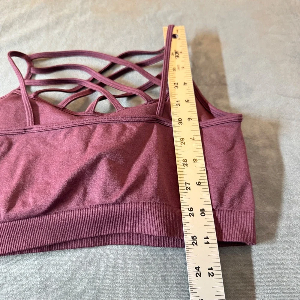 Zenana Womens Sports Bra S/M Burgundy Strappy Lattice Seamless Athleisure Boho